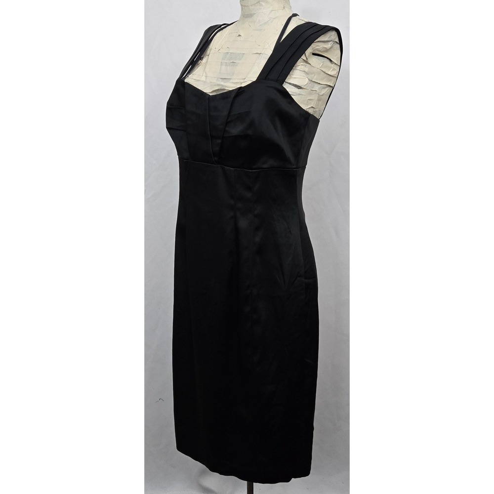 Calvin Klein Blackโ Satin Pleated Strap Sheath Dress Sweetheart Neck Cocktail M